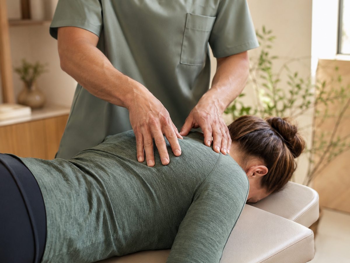 Physiotherapist treating a muscle knot in a patient's back in Zaragoza